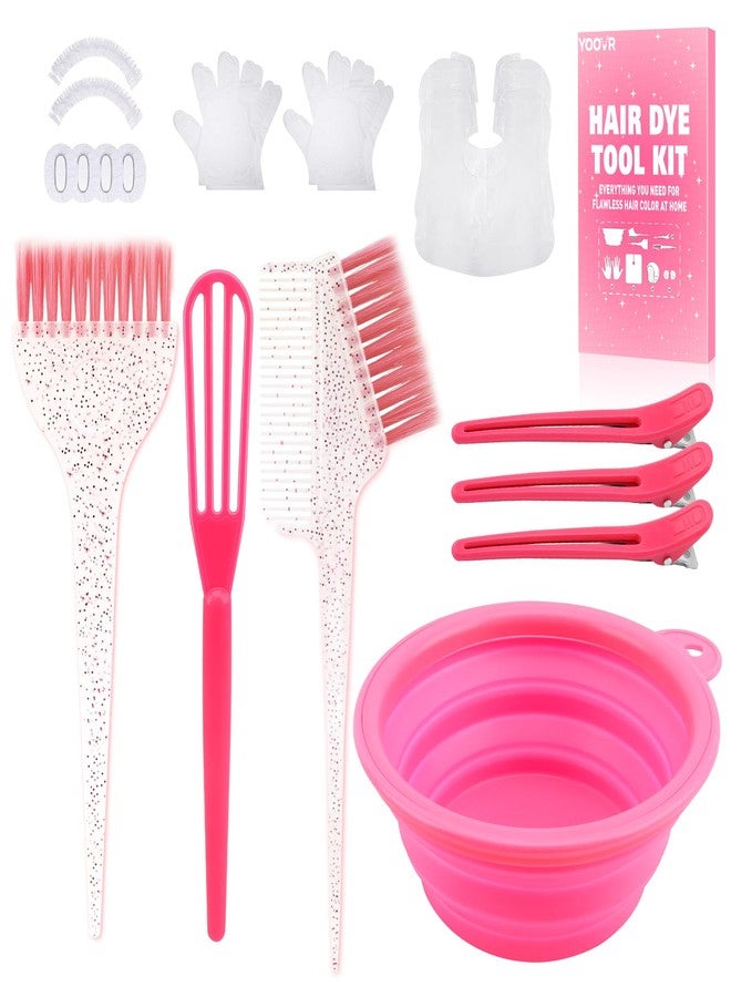 YOOVR 19PCS Hair Bleach Dye Kit with Hair Dye Brush and Bowl Whisk Hair Clips Protective Gear Set, Ideal for Hair Bleaching Coloring Highlighting, Essential Salon Supplies for Home Use (Pink) - Image 1